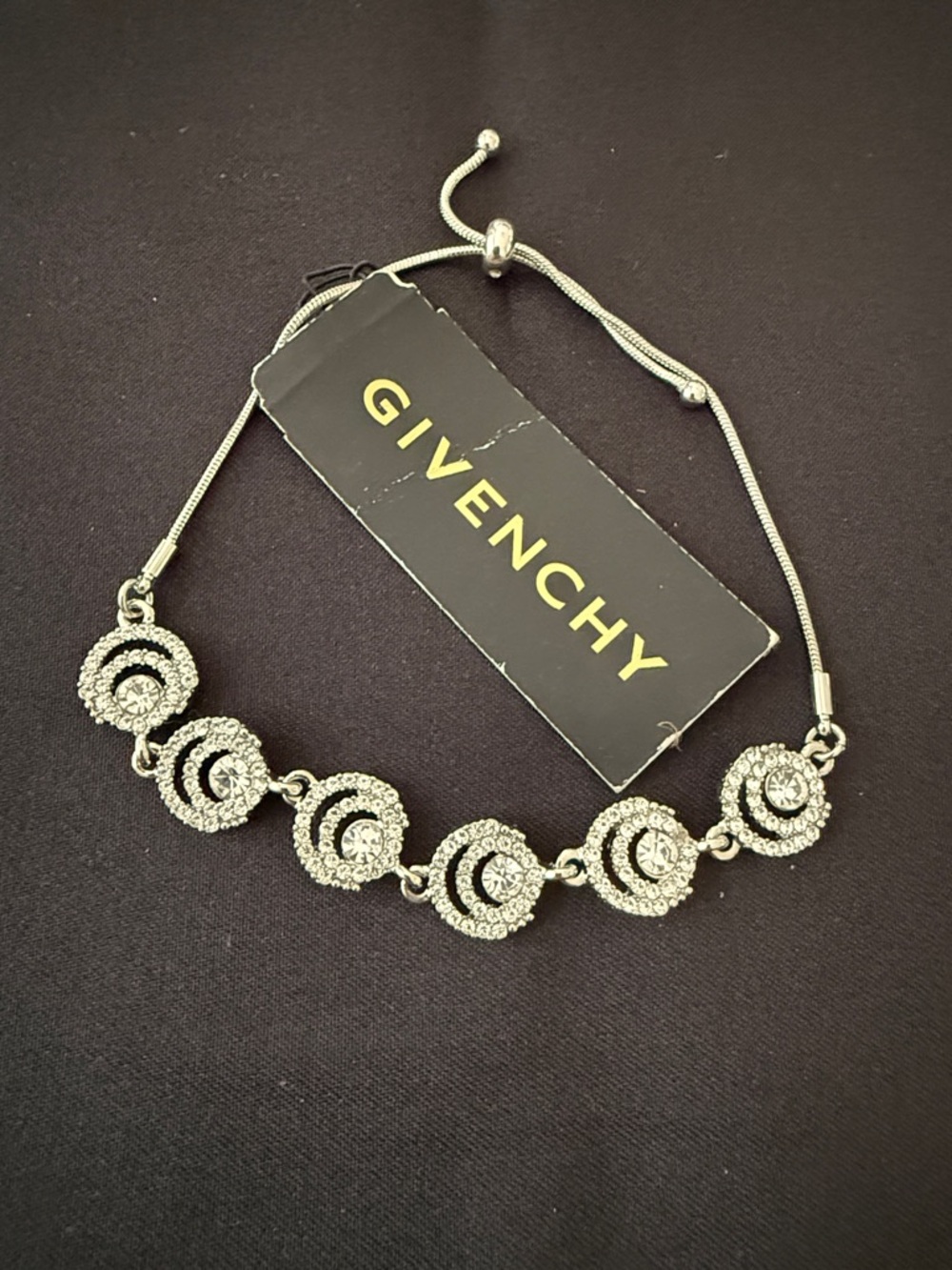 Givenchy Silver-Tone Crystal Crescent Link Adjustable Bracelet